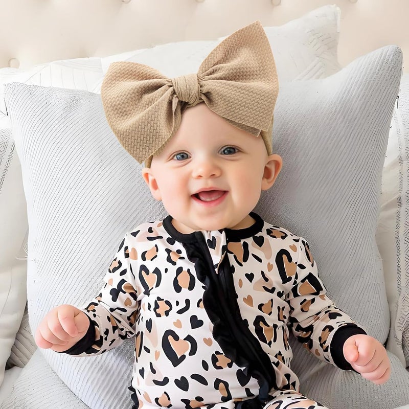 ONENINEDREAM 2Pcs Baby Girl Bows Leopard Print Headbands for Girls 7’’ Brown Bow Toddler Hair Accessories Newborn Infant Baby Hair Wrap - Image 3